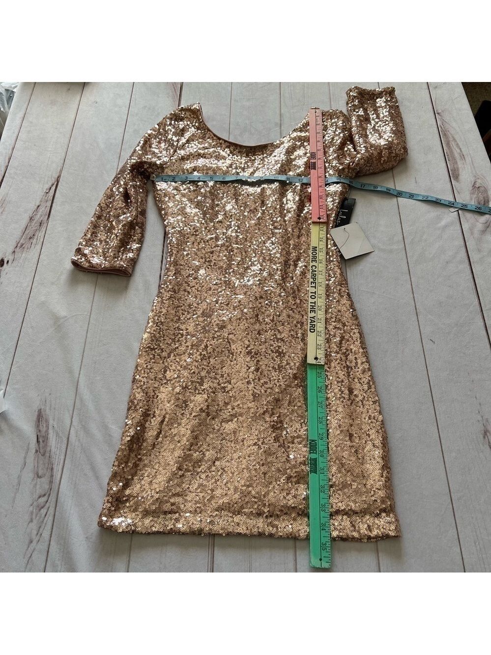 NWT Lulu's Delightful Ways Champagne Gold Sequin Dress Mini Prom Homecoming Club - Picture 12 of 15